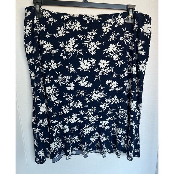 American Living Navy Blue White Floral Skirt with Ruffle Hem Sz XL - Picture 1 of 5